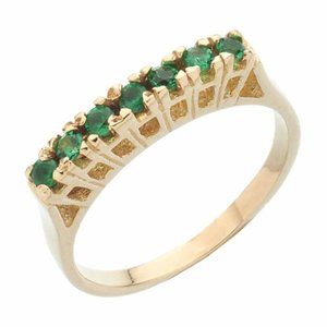 Simulated Emerald Semi Eternity Ring in 14K Yellow Gold Size 5.75